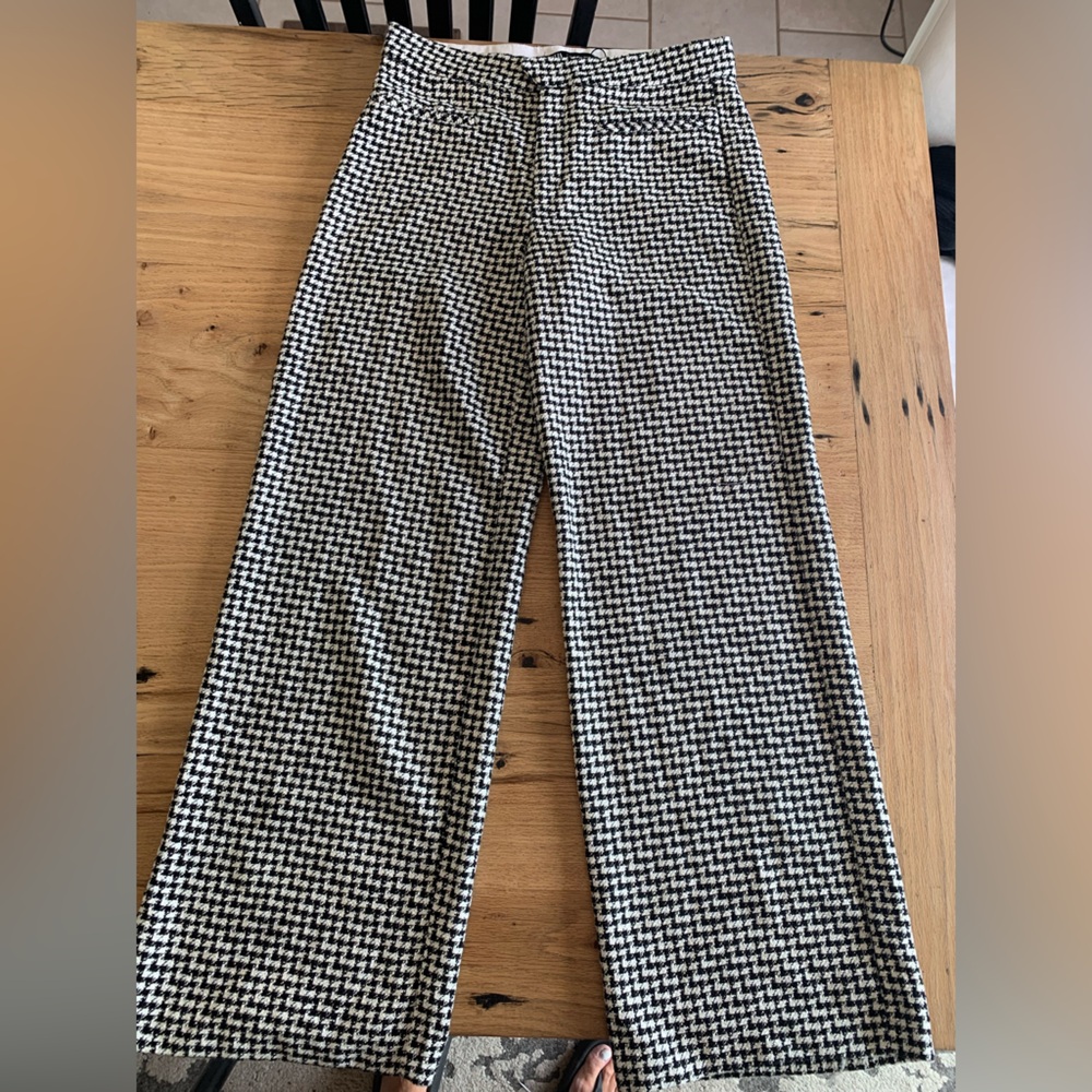 Zara Houndstooth Wide Leg High Waist Trouser Black White Women’s Large‎ NWT